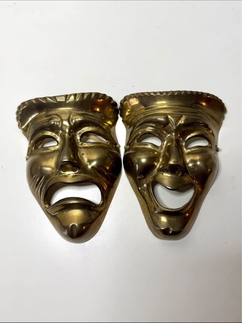 1970s Brass Comedy & Tragedy Wall Masks Pair - Hollywood Regency